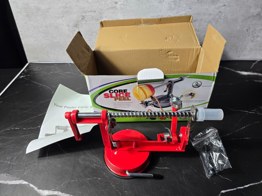 Red Apple Peeler Corer Slicer Kitchen Tool with Suction Base
